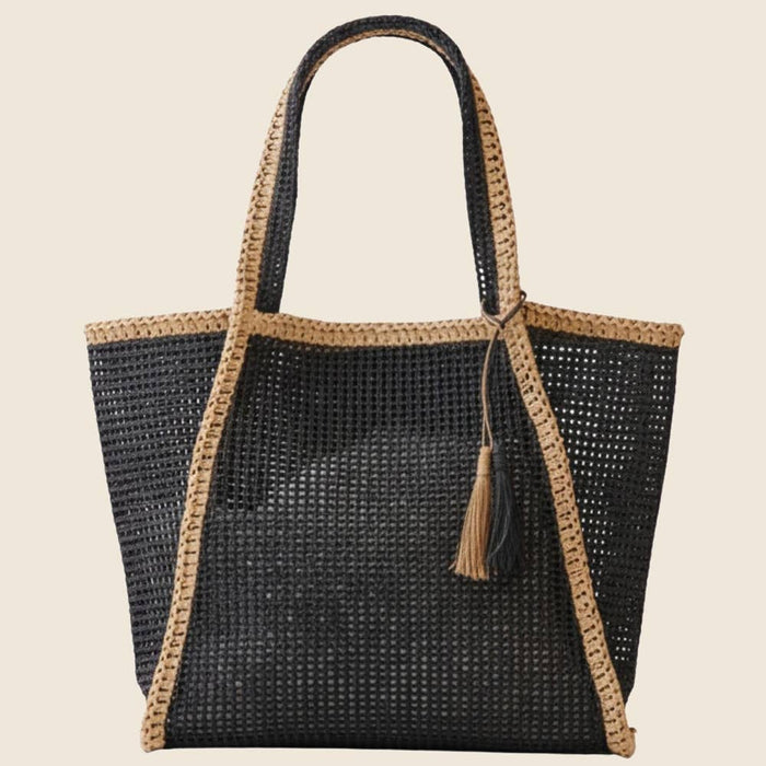 Two Tone Woven Straw Tote Bag