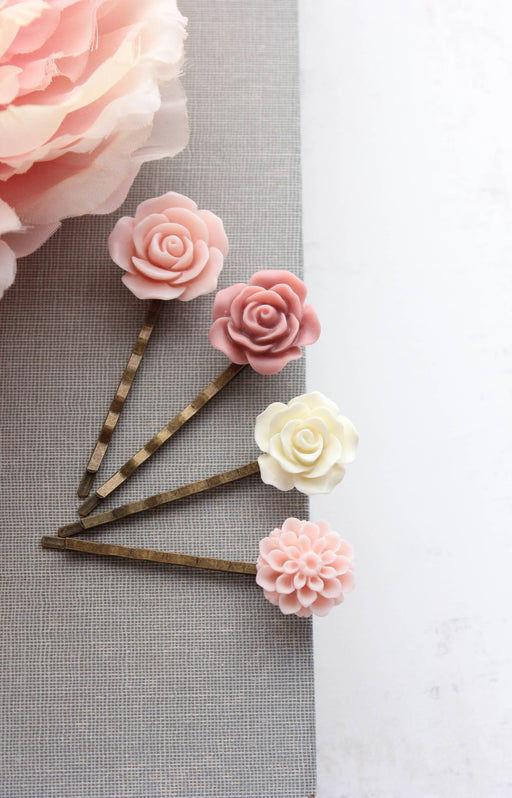 Shades of Blush Pink Flower Bobby Pins