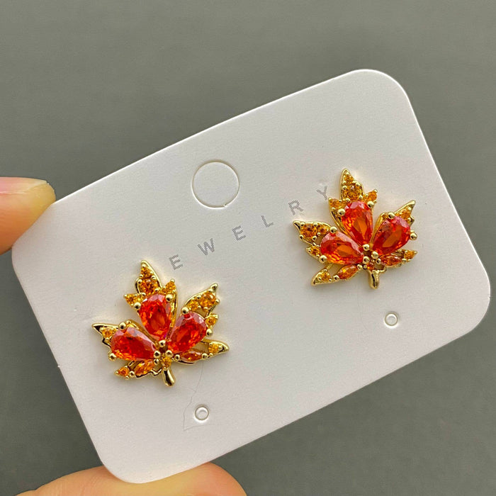 Rhinestone Maple Leaf Earrings