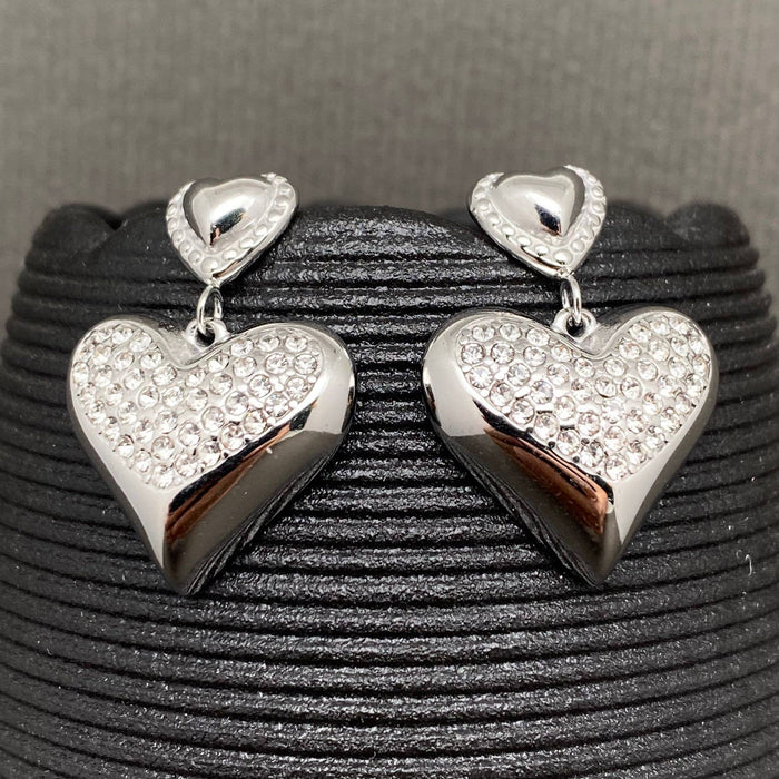 Zircon Inlaid Heart 18K Gold Plated S.Steel  Earrings