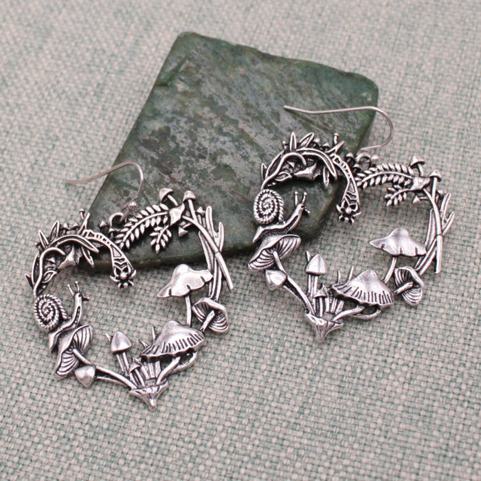 Natural Love Silver Mushroom Heart Earrings