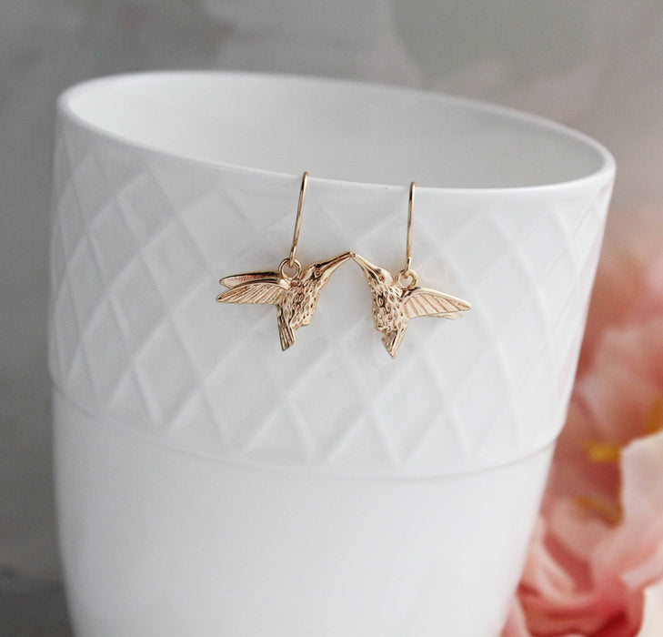 Hummingbird Earrings - bright gold