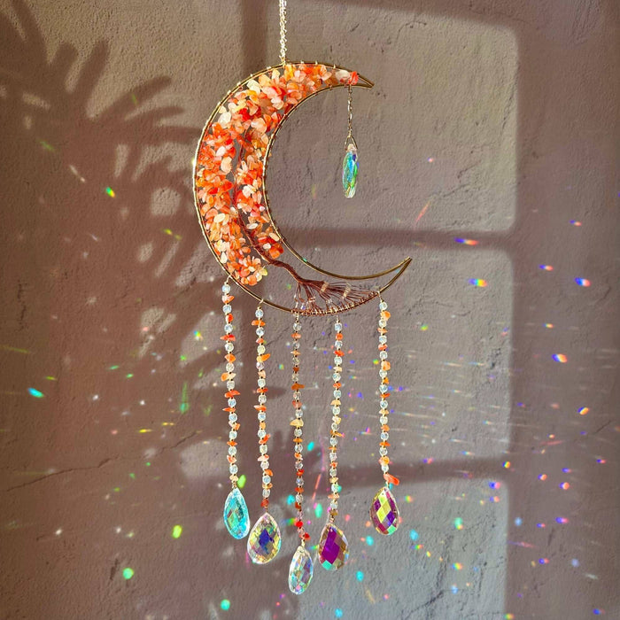 Moon Crystal Suncatcher - Rose Quartz, Red Agate, Amethyst