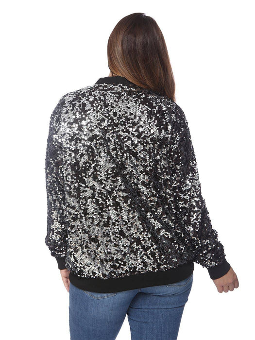 Plus Size Sequin Bomber Jacket