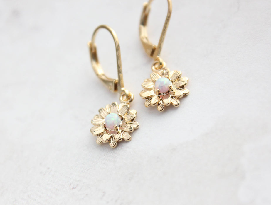 Little Daisy Earrings - Glossy Gold and Opal Glass