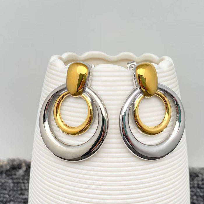 Two Tone 18K Gold Plated SS Hollow Round Post Earrings