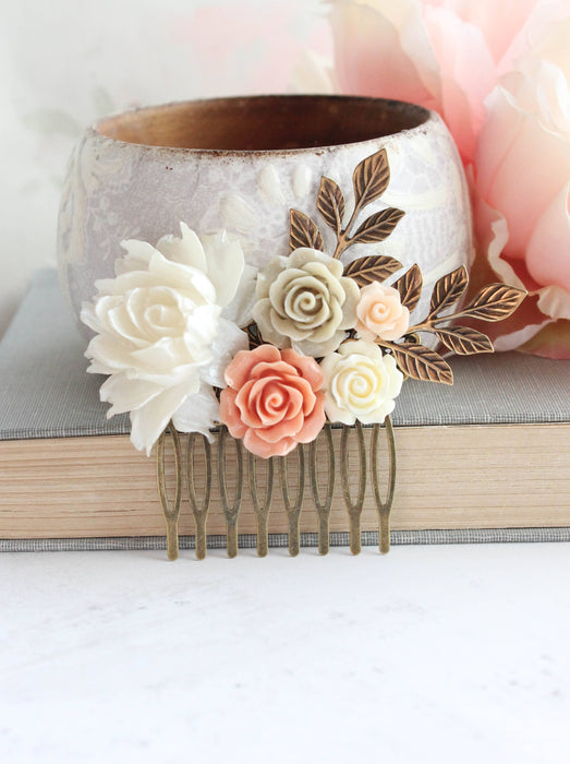 Flower Hair Comb | Vintage Style | Shimmering Ivory