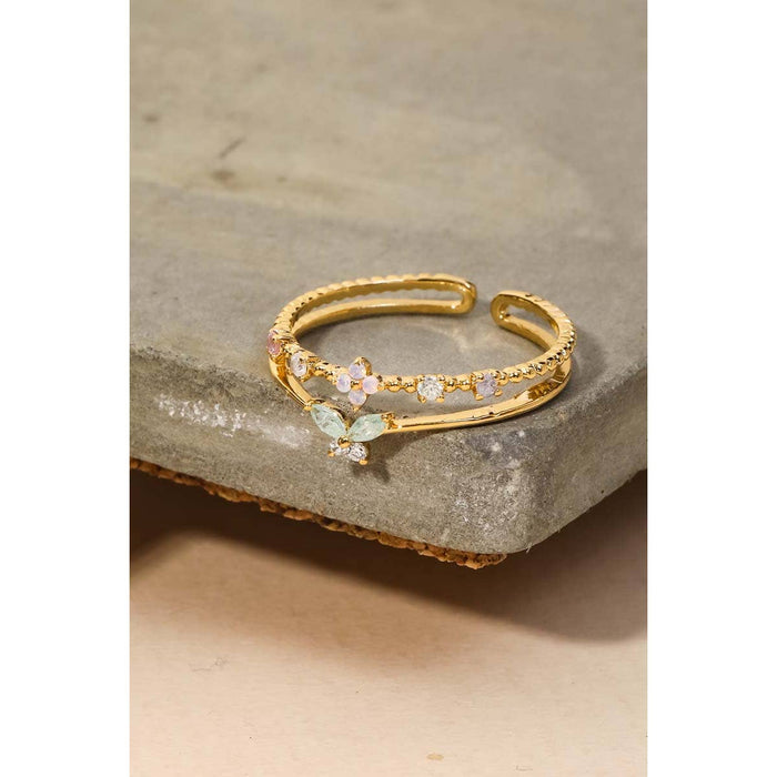 Double Line Rhinestone Fashion Ring