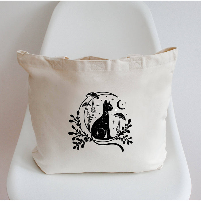 Celestial Cat Tote Bag - Moon & Mushroom Canvas Bag