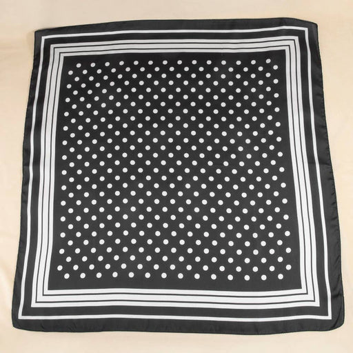 Polka Dot With Stripe Border Print Satin Square Scarf