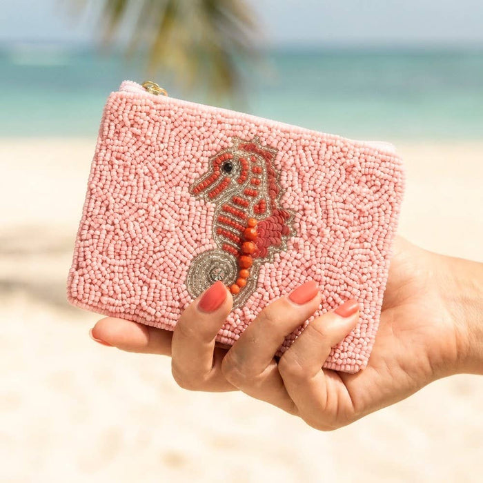Seed Beaded Sea Life Sea Horse Coin Purse