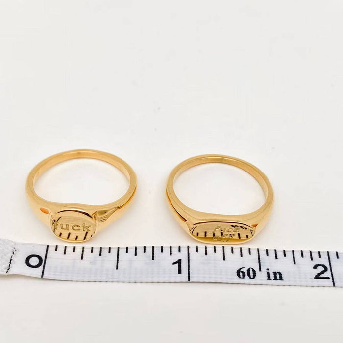 Geometric "fuck off"18K Gold Plated Stainless Steel Ring