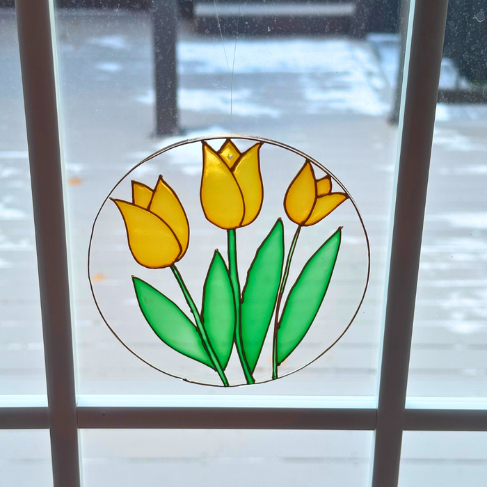 Hand-painted Tulip Acrylic Suncatcher, 5” Floral Window deco