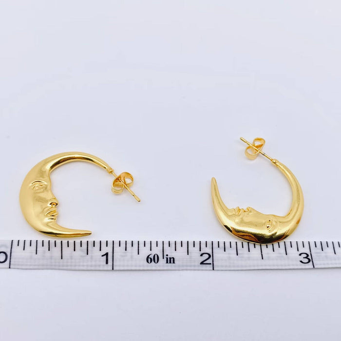 Mysterious Moon Face Design Gold Plated Hoop Earrings - MS