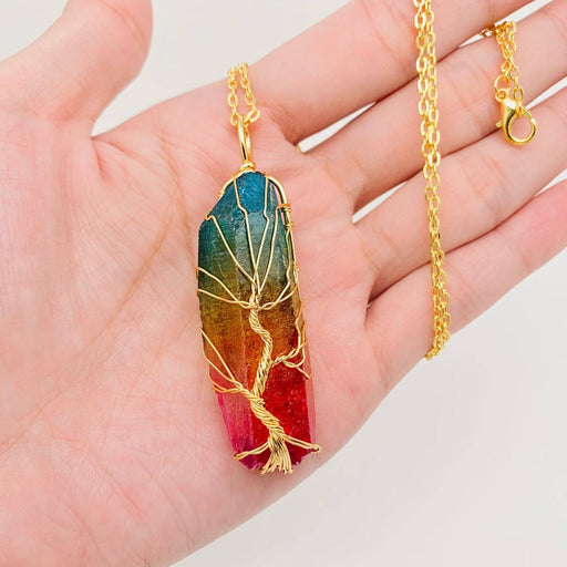 Tree of Life Colored Crystal Charm Necklace