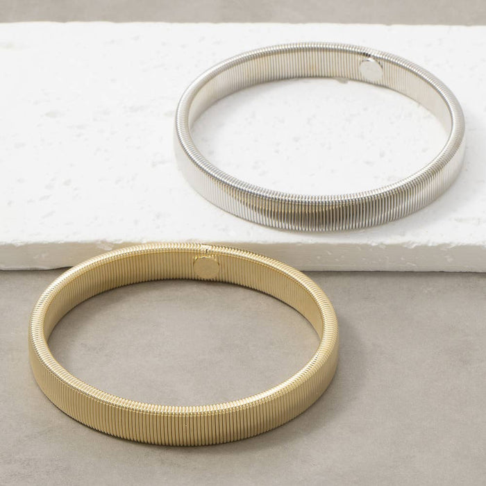 Stainless Steel Wide Ribbed Bangle Bracelet