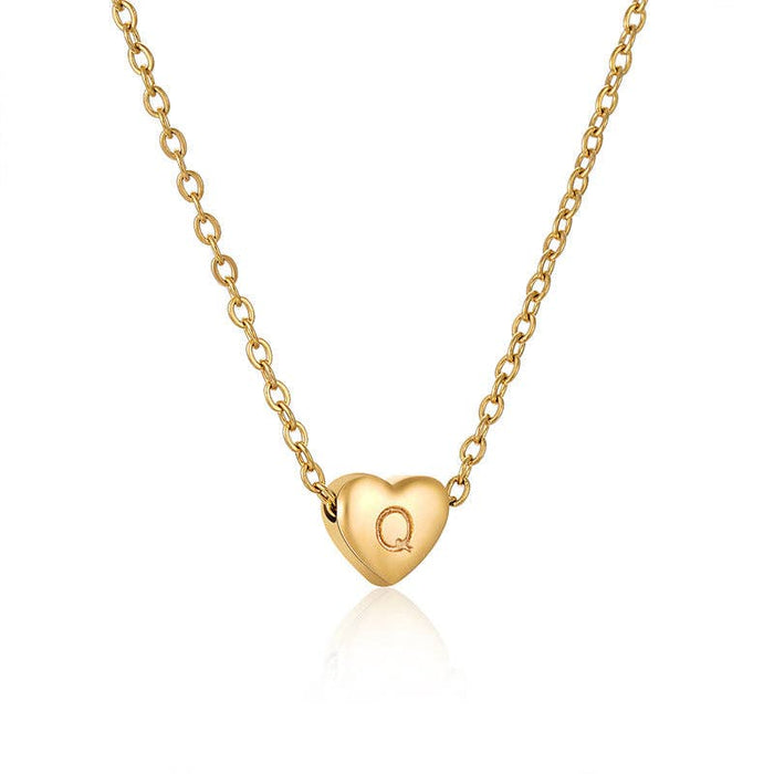 Stainless Steel Heart-shaped Alphabet Pendant Necklace