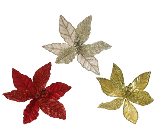 Poinsettia on a Clip Gold/Red/Pewter