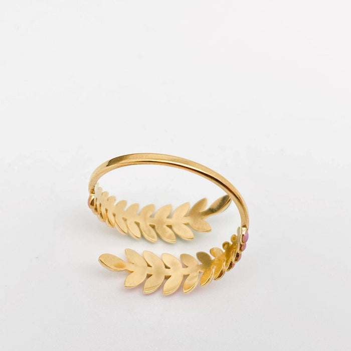 Enamel Leaf Shape 18K Gold Plated Stainless Steel Ring