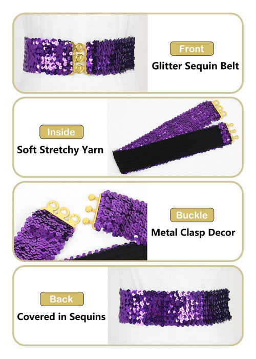 Women Glitter Sequin Belts Stretchy Sparkly Cinch Belt Disco