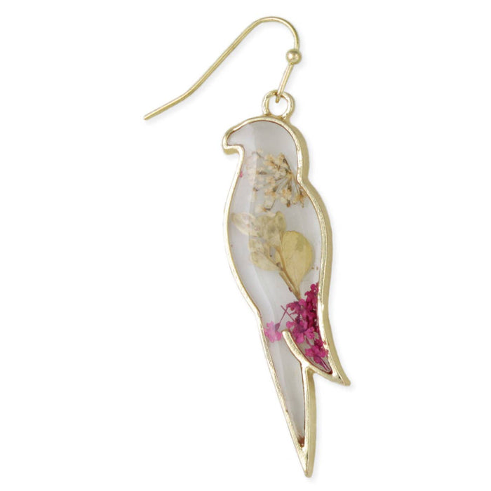Gold Tropical Parrot Dried Flower Earrings