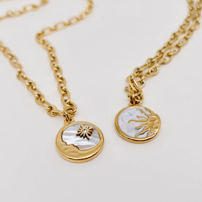 Sun Moon Round Stainless Steel Pendant Necklace - FGS/MS