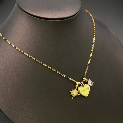 Star & Mom Heart Charm 18K Gold Plated Necklace - FGS