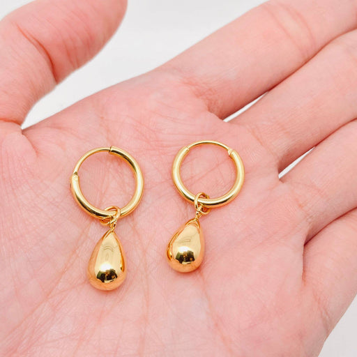 Teardrop 18k Gold Plated Stainless Steel Huggie Earrings-FGS