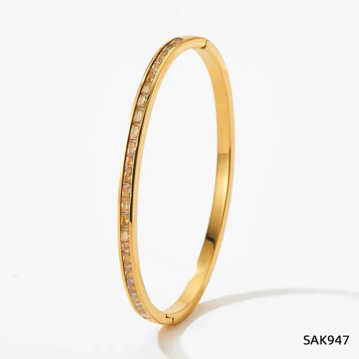 Gold Plated Stainless Steel Zircon Inlay Bracelet Bangle