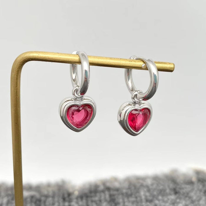 Heart Zircon 18K Golden Stainles Steel Huggie Earrings - FGS