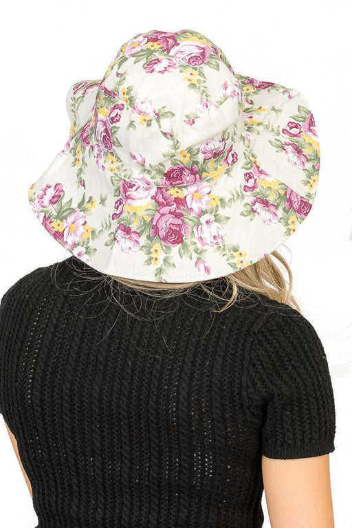 Flower Design Bucket Style Big Brim Both-Side Sun Hat