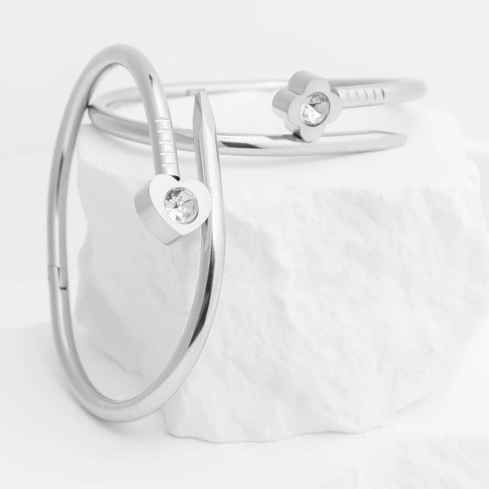 18K Gold PVD Stainless Steel Heart with Stone Bangle
