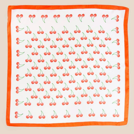 Cherry Print Red Border Square Bandana Scarf