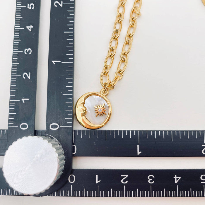 Sun Moon Round Stainless Steel Pendant Necklace - FGS/MS