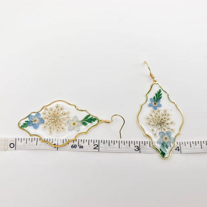 Geometric Pressed Plant Dried Flower Dangle Earrings