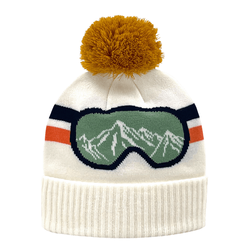 Vintage Ski Goggle Beanie Hat with Mountain View Pom Pom Knit Cap