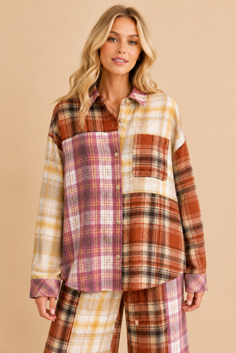 MULTICOLOR PLAID BUTTON DOWN TOP