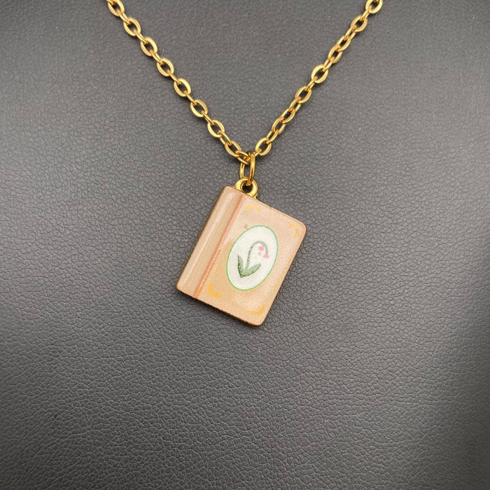 Enamel Book 18K Golden S.Steel Necklace
