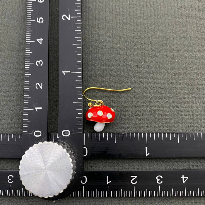 Enamel Red Mushroom Dangle Earrings