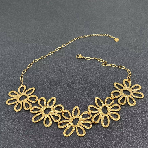 18K Golden S.Steel Hollow Large Flower Linked Necklace - FGS