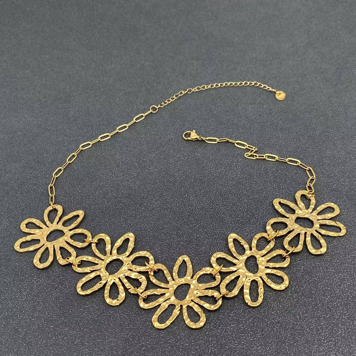 18K Golden S.Steel Hollow Large Flower Linked Necklace - FGS