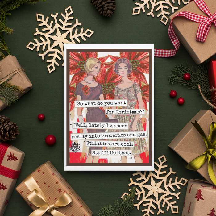 Funny Christmas Card. Really Into Groceries and Gas. Vintage