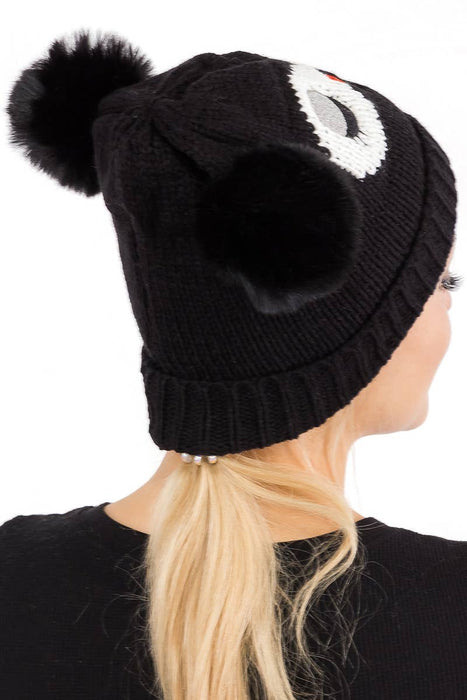 Sleeping Owl Fuzzy Fleece Chunky Knitted Beanie