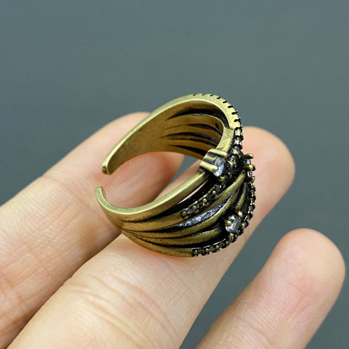 Vintage Rhinestone Hollow Bronze Ring