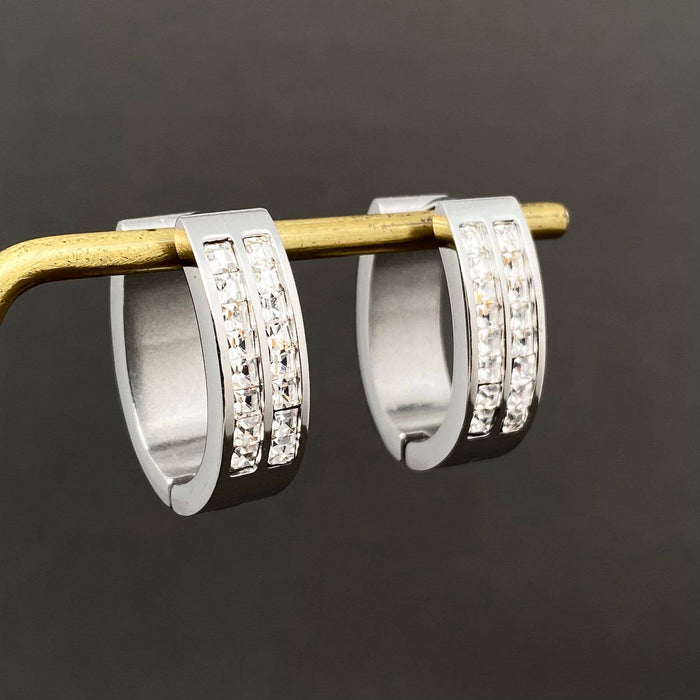 Zircon Inlaid 18K Gold Plated S.Steel Huggie Earrings