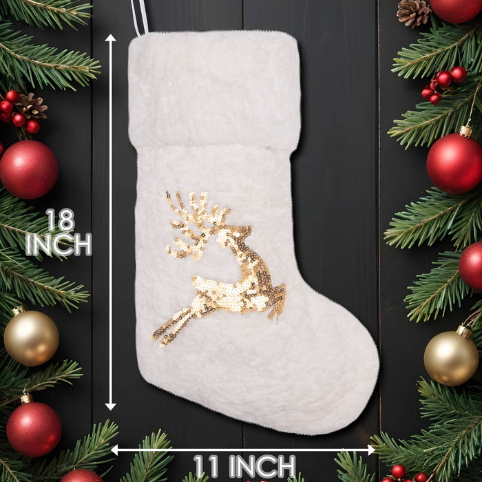 Luxurious Plush Gold Sequin Christmas Stockings