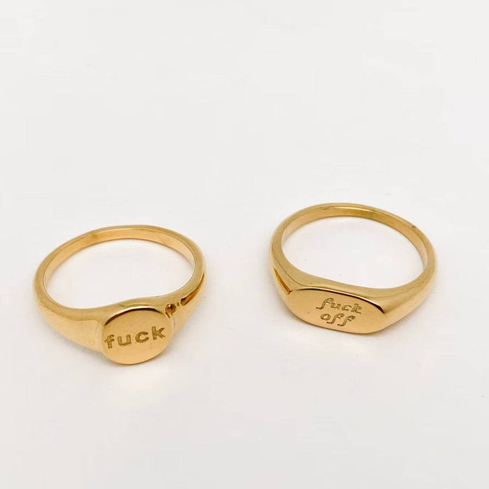 Geometric "fuck off"18K Gold Plated Stainless Steel Ring
