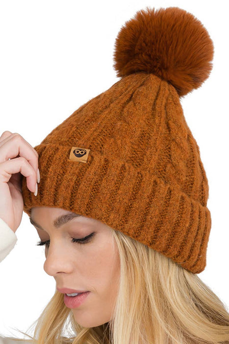 Variegated Cable Knitted Fuzzy Fleece Lined Beanie
