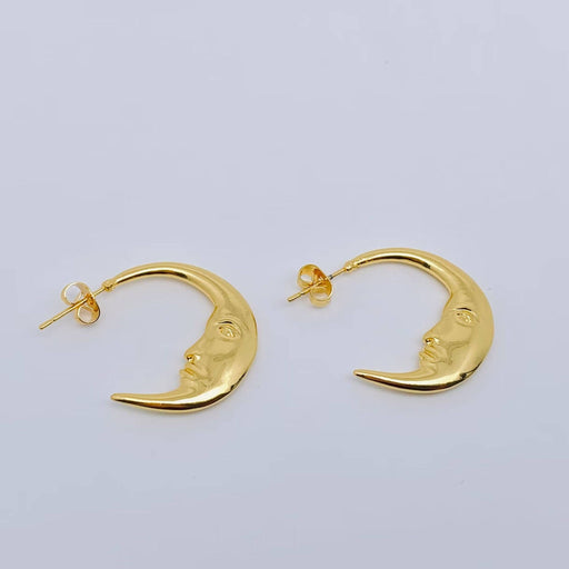 Mysterious Moon Face Design Gold Plated Hoop Earrings - MS