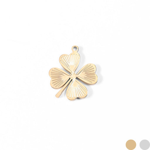 Stainless Steel Sunburst Four Leaf Clover Charm